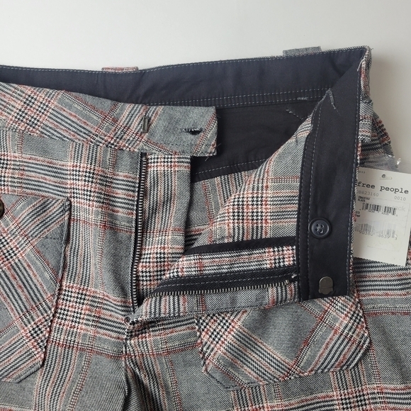FREE People Plaid Boot Cut Pants Trousers Mid Rise Tartan Gray Red 4 NEW - Picture 8 of 14